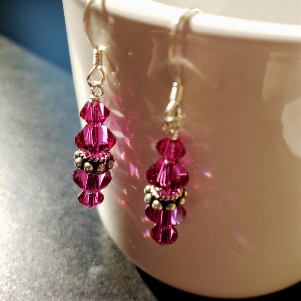 Handmade Fuchsia Swarovski Crystal Earrings