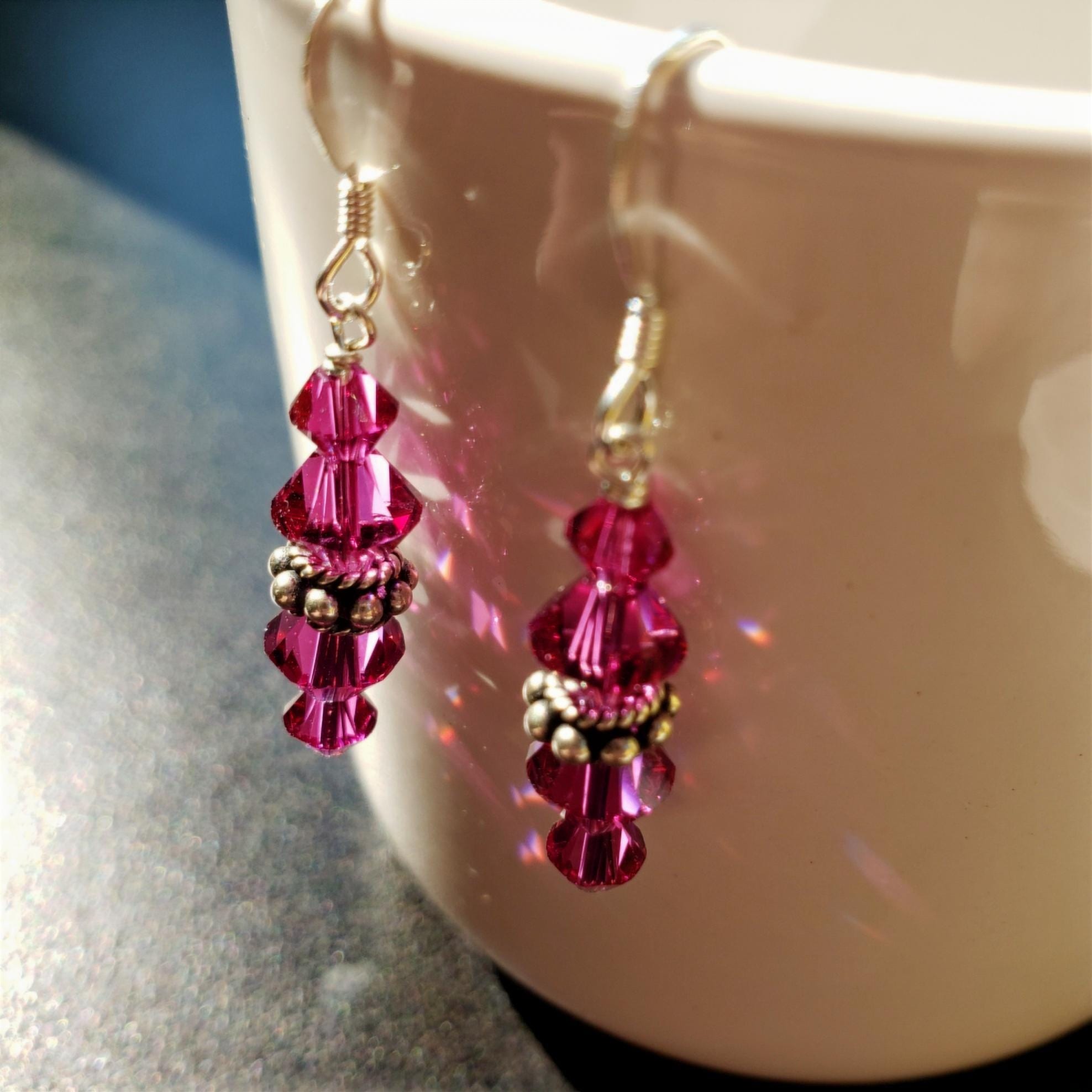 Handmade Fuchsia Swarovski Crystal Earrings