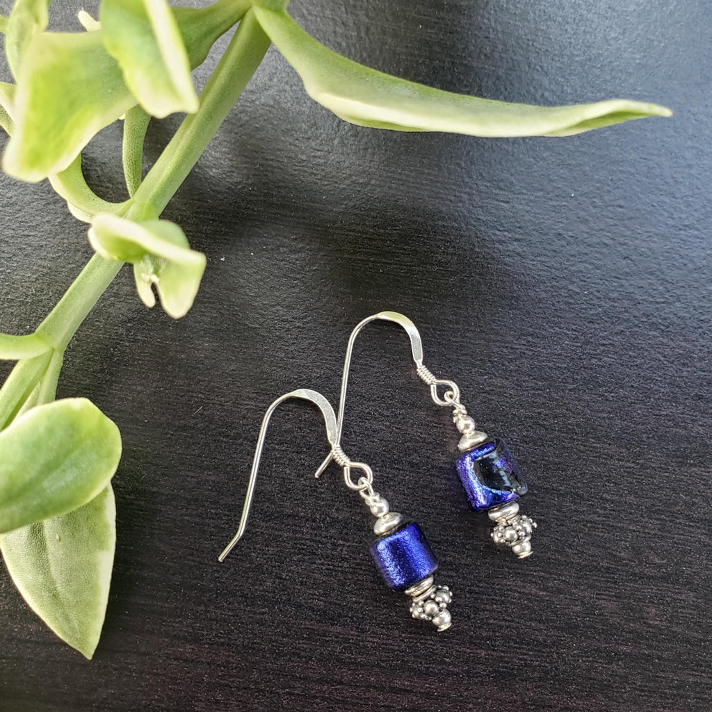 Handmade Dichroic Glass and Bali Bead Earrings