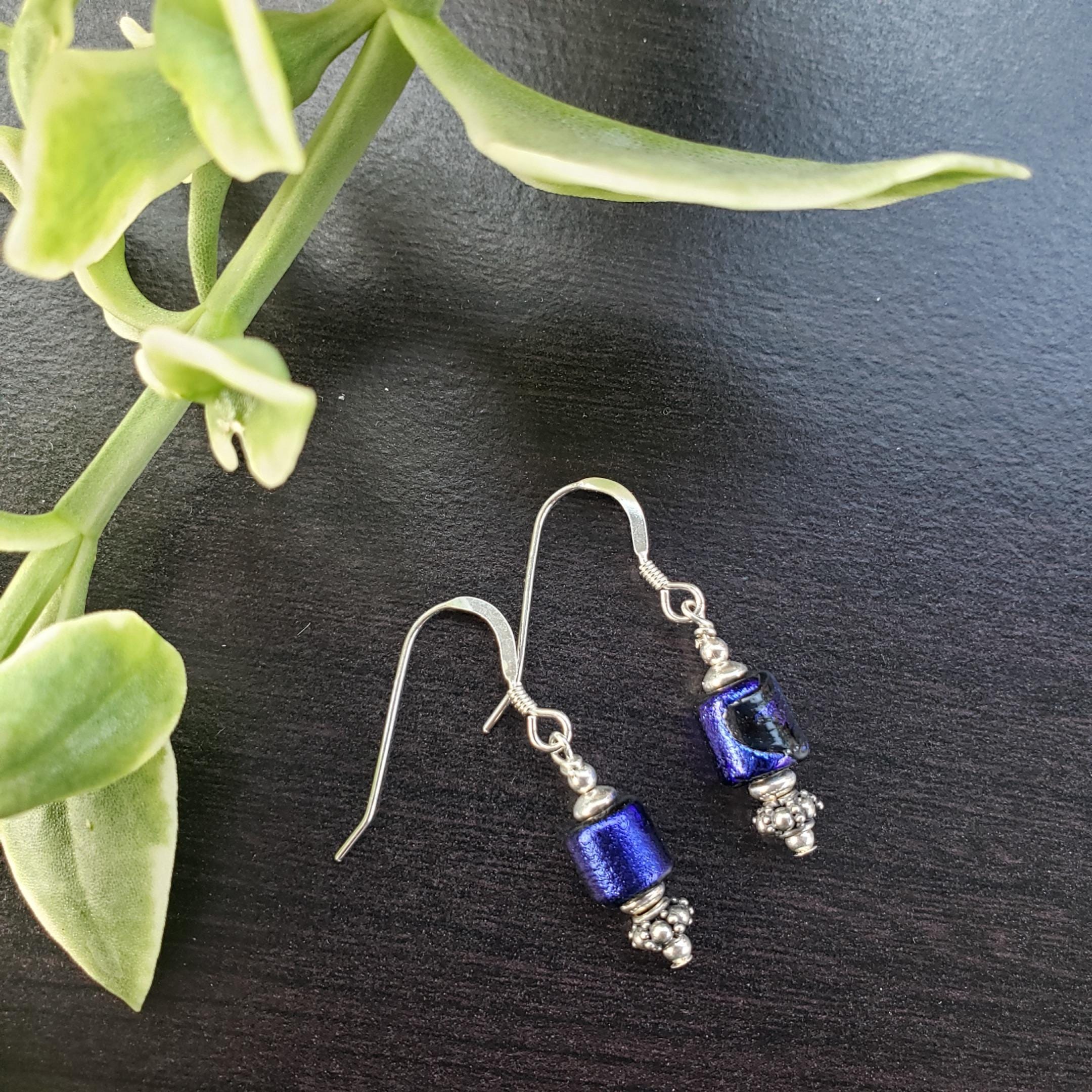 Handmade Dichroic Glass and Bali Bead Earrings