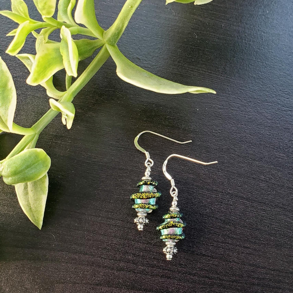 Handmade Dichroic Glass and Bali Bead Earrings