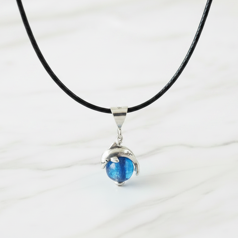 Sterling Silver Dolphin Pendant with Venetian Glass Bead