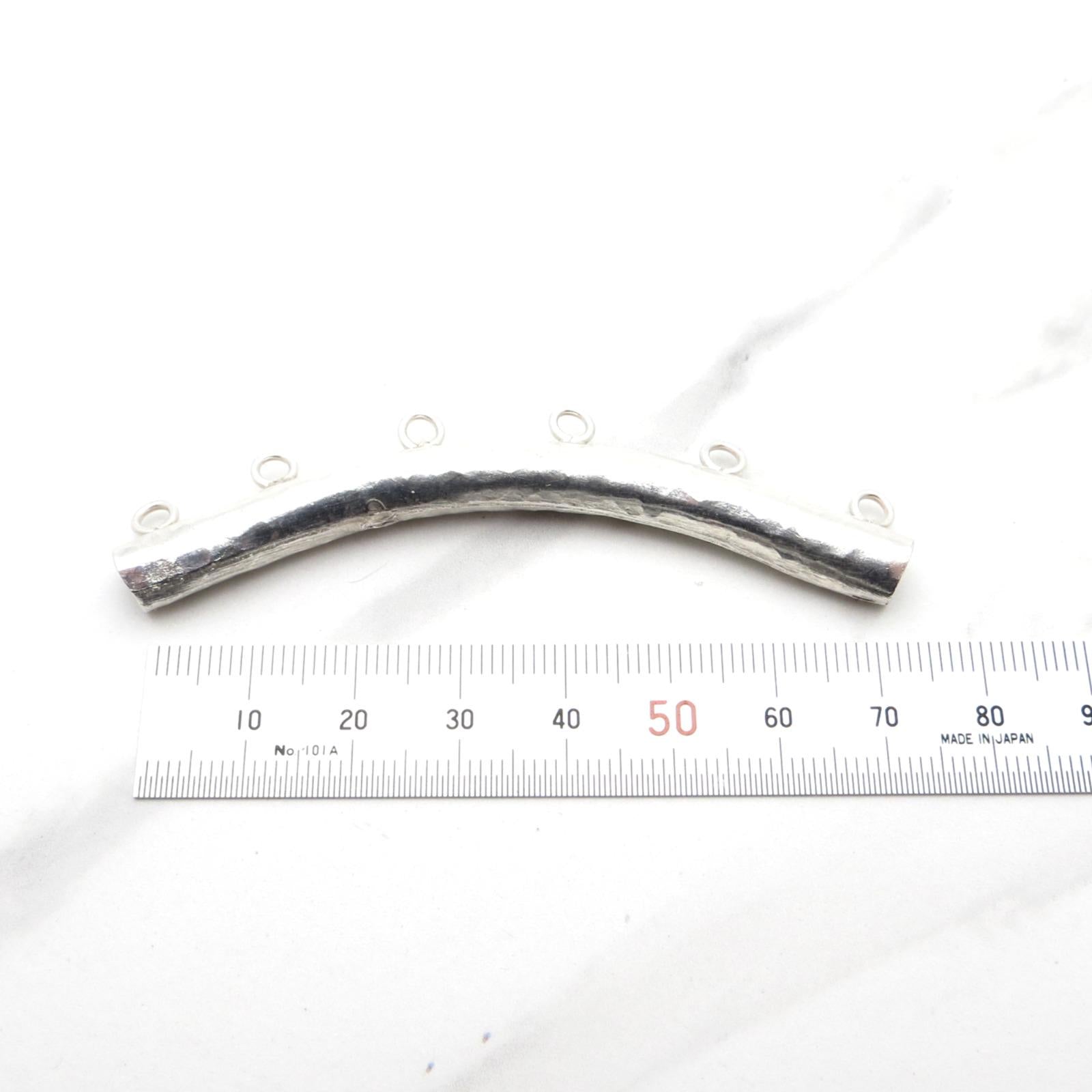 Hill Tribe Silver Hammered Curved Tube with Rings - 76mm x 7.5mm - Fine Silver