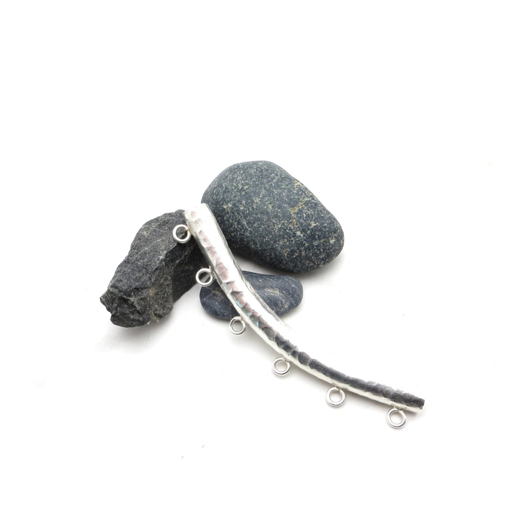 Hill Tribe Silver Hammered Curved Tube with Rings - 76mm x 7.5mm - Fine Silver