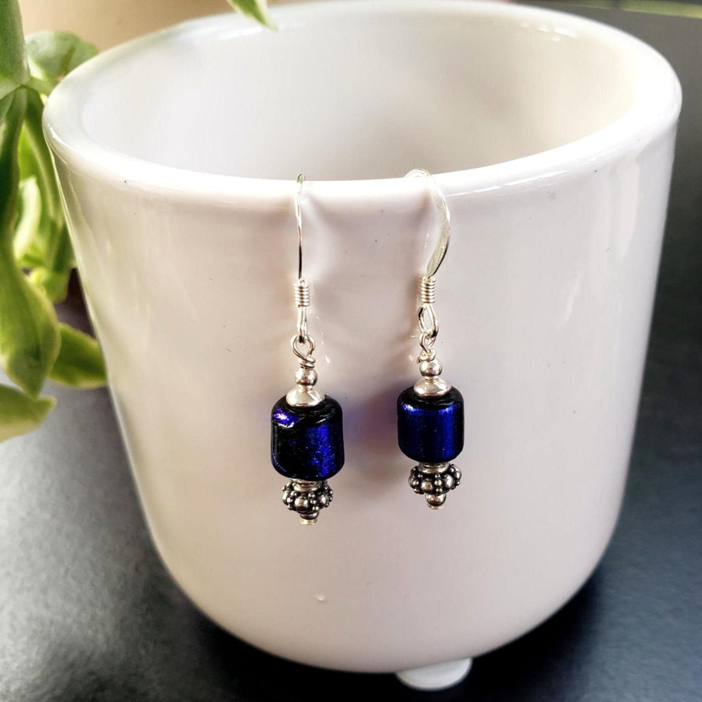 Handmade Dichroic Glass and Bali Bead Earrings