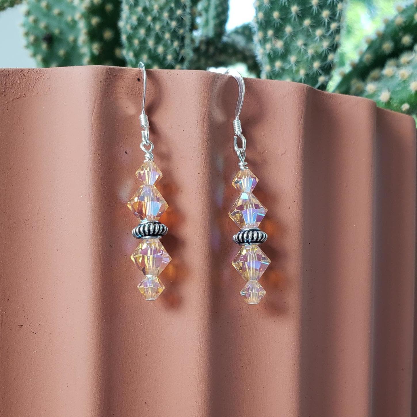 Handmade Swarovski Crystal Earrings on Sterling Wires - Peach 2xAB