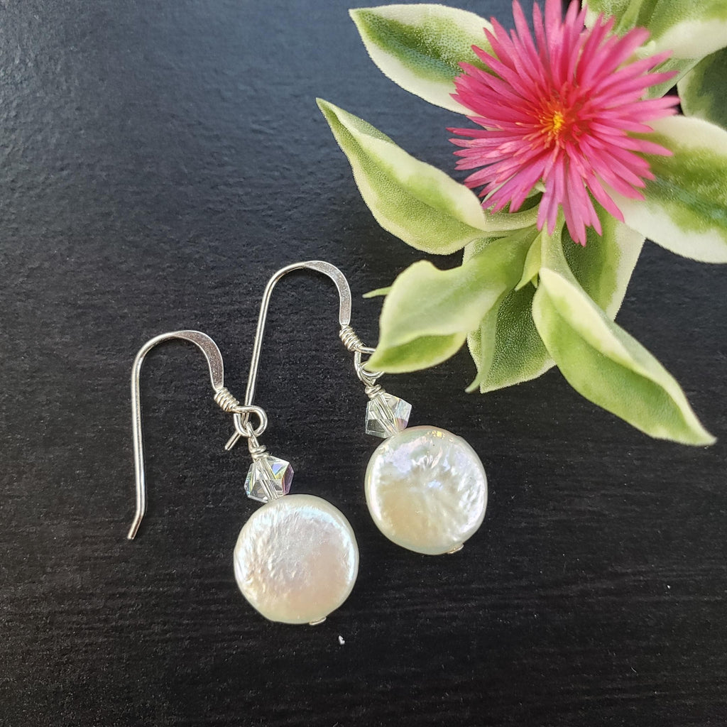 Freshwater Coin Pearls with Swarovski AB Crystals