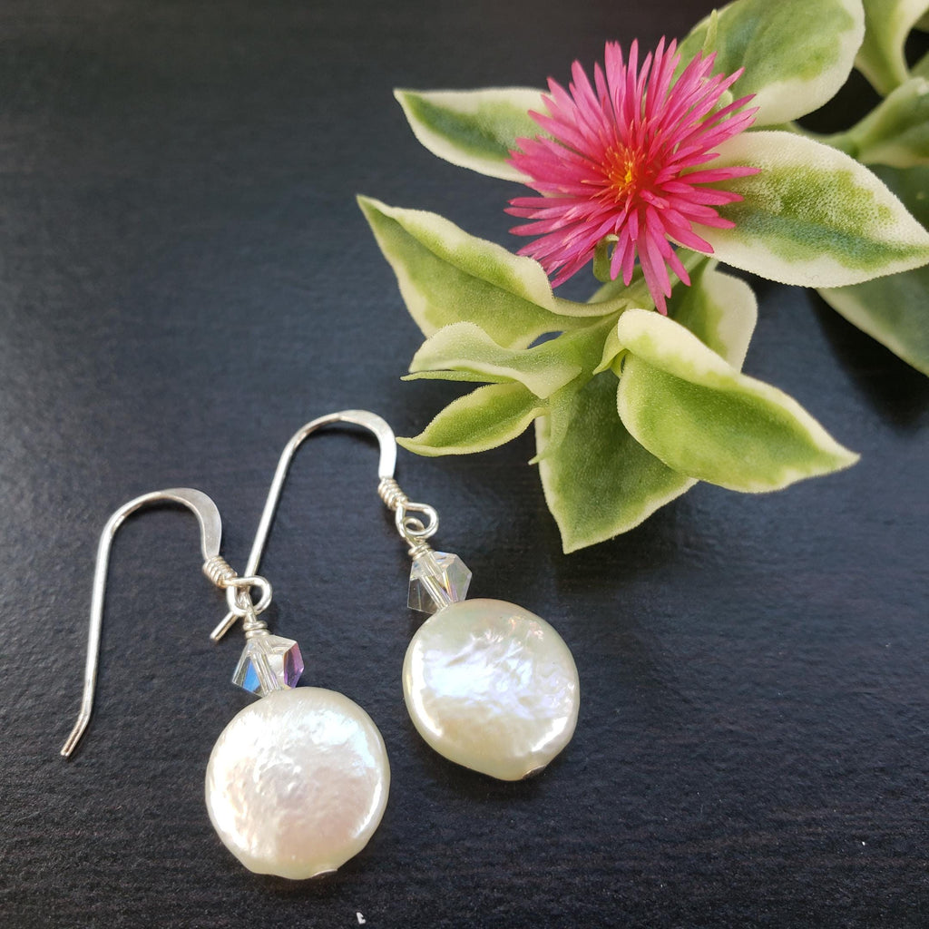 Freshwater Coin Pearls with Swarovski AB Crystals